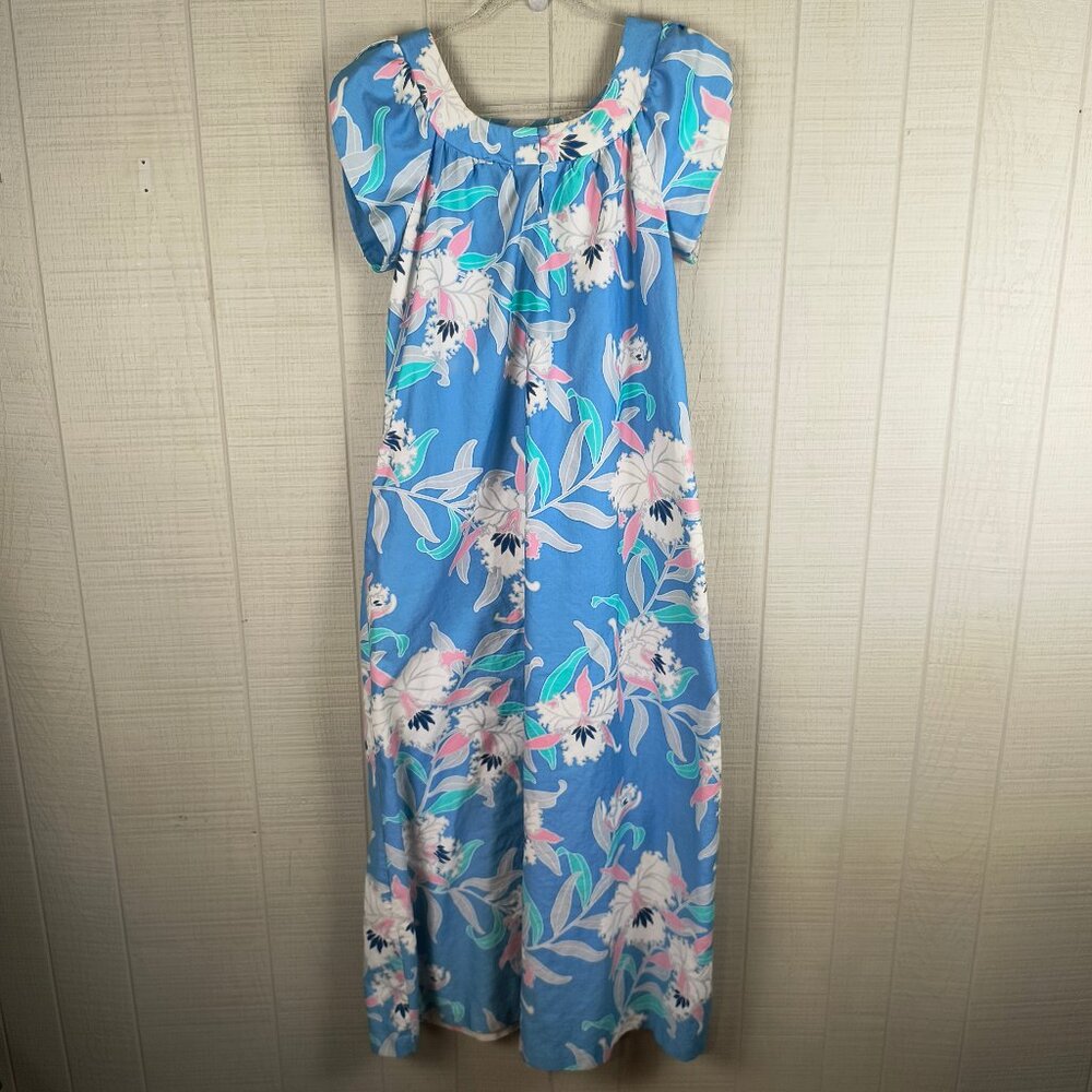 Vintage Kahala Hawaiian MuuMuu Maxi Dress Blue